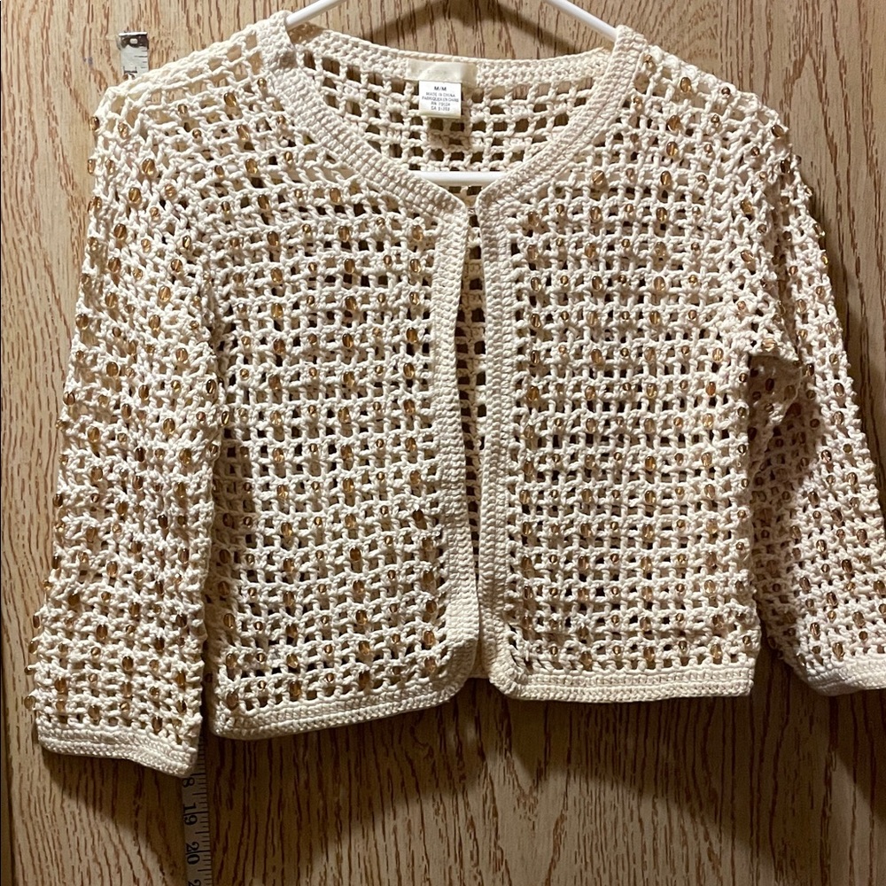 Elegant Cream Open-Knit Cardigan